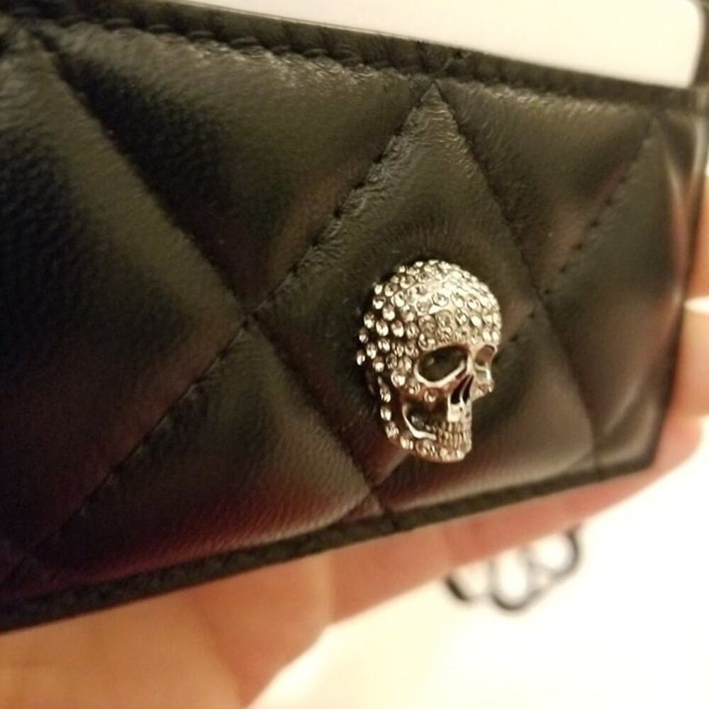 Alexander McQueen Quilted Leather Skull Card Holder Black - Picture 3 of 4